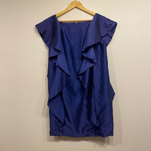 Robert Rodriguez Blue Silk Blend Ruffle Shift Mini Cocktail Dress Size 8 - Picture 1 of 4